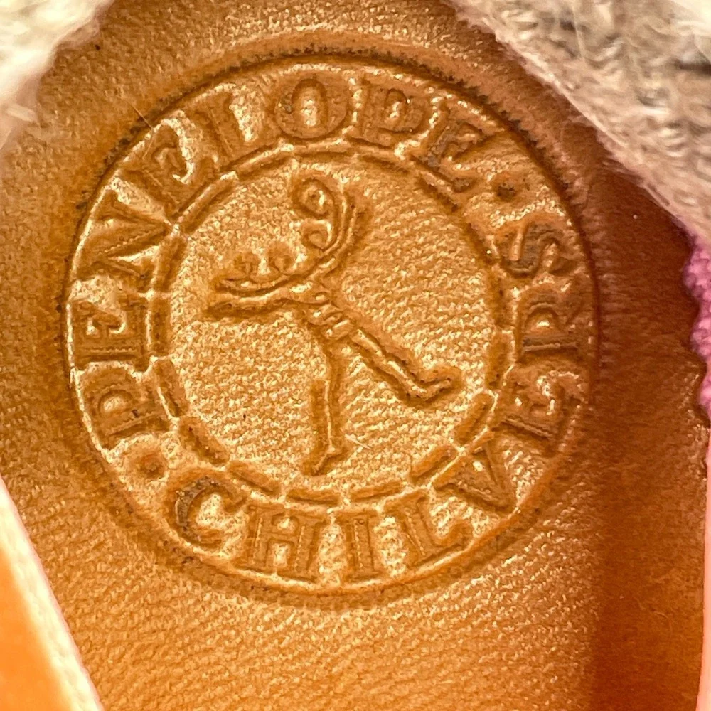 Penelope Chilvers Espadrille Sandals Womens Size 38 US 7 Pink Canvas Ribbon Shoe